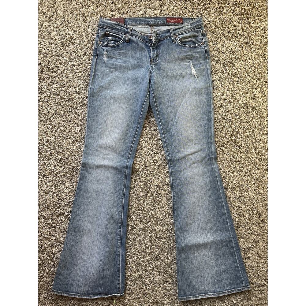 Blue 2 Jeans Womens Distressed Bootcut Denim Medium Wash 5-Pocket Button Zip